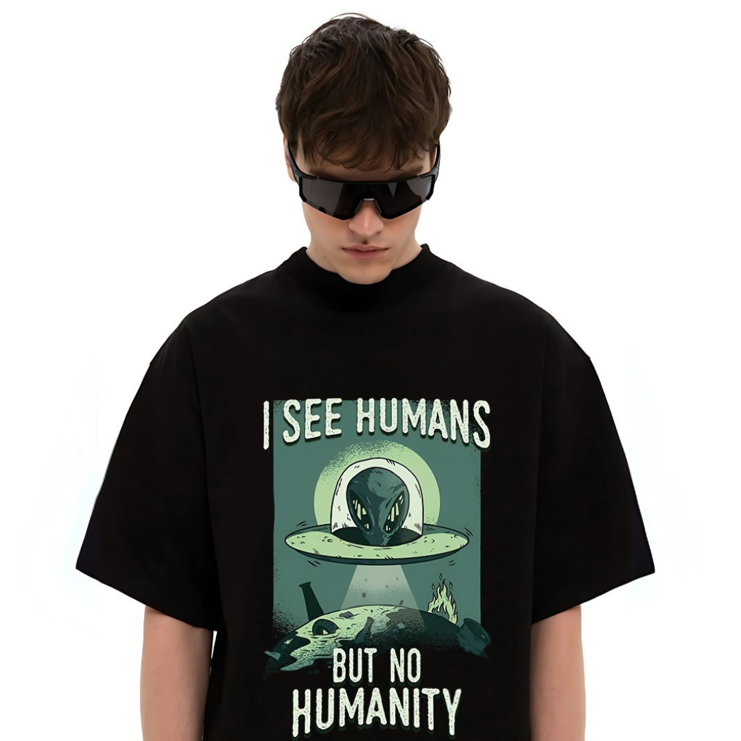 "No Humanity" – Oversized Alien Graphic Tee