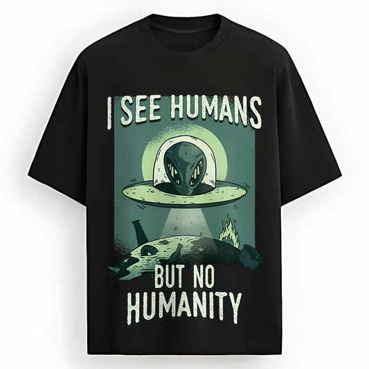 "No Humanity" – Oversized Alien Graphic Tee