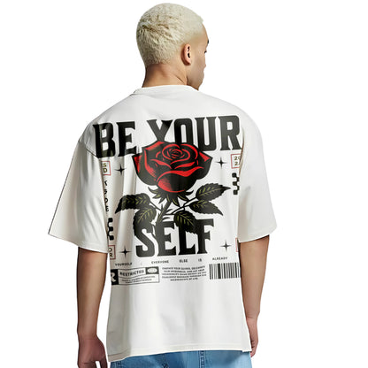 "Be Yourself" Rose Graphic Oversized T-Shirt